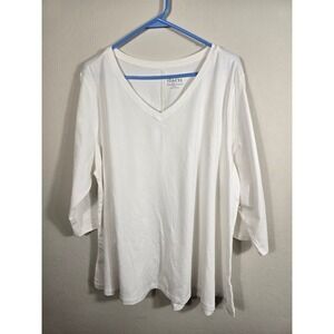 D & Co Essentials V-Neck Top 3/4 Sleeve T-Shirt Basic Tee White‎ XL